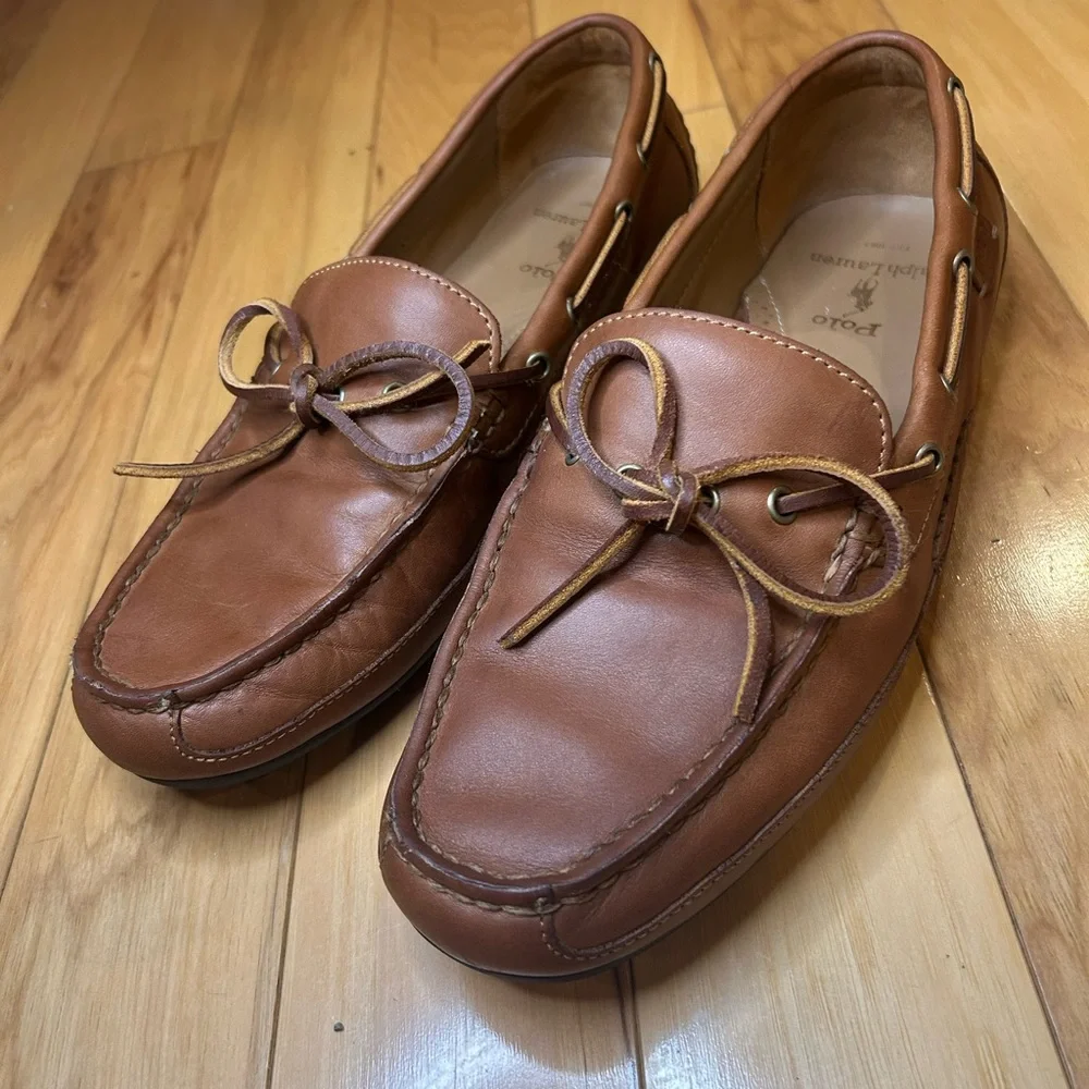 Polo Ralph Lauren Quiet Luxury Brown Leather Driving Loafers 9.5 Old Money